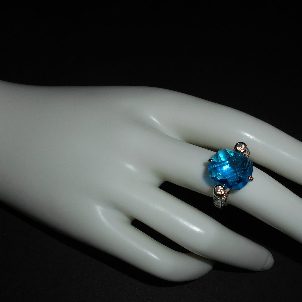 Fabulous 925 4 Carat Blue Topaz & Pave' Diamonique Ring